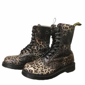 Dr. Martens leopard combat lace up boots